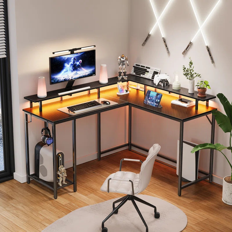 Kamai 54" Desk, L Shaped Desk, Computer Desk, L Desk, Corner Desk, Desks with LED Light, Writing Desk, Gaming Desk, Desk for Gaming