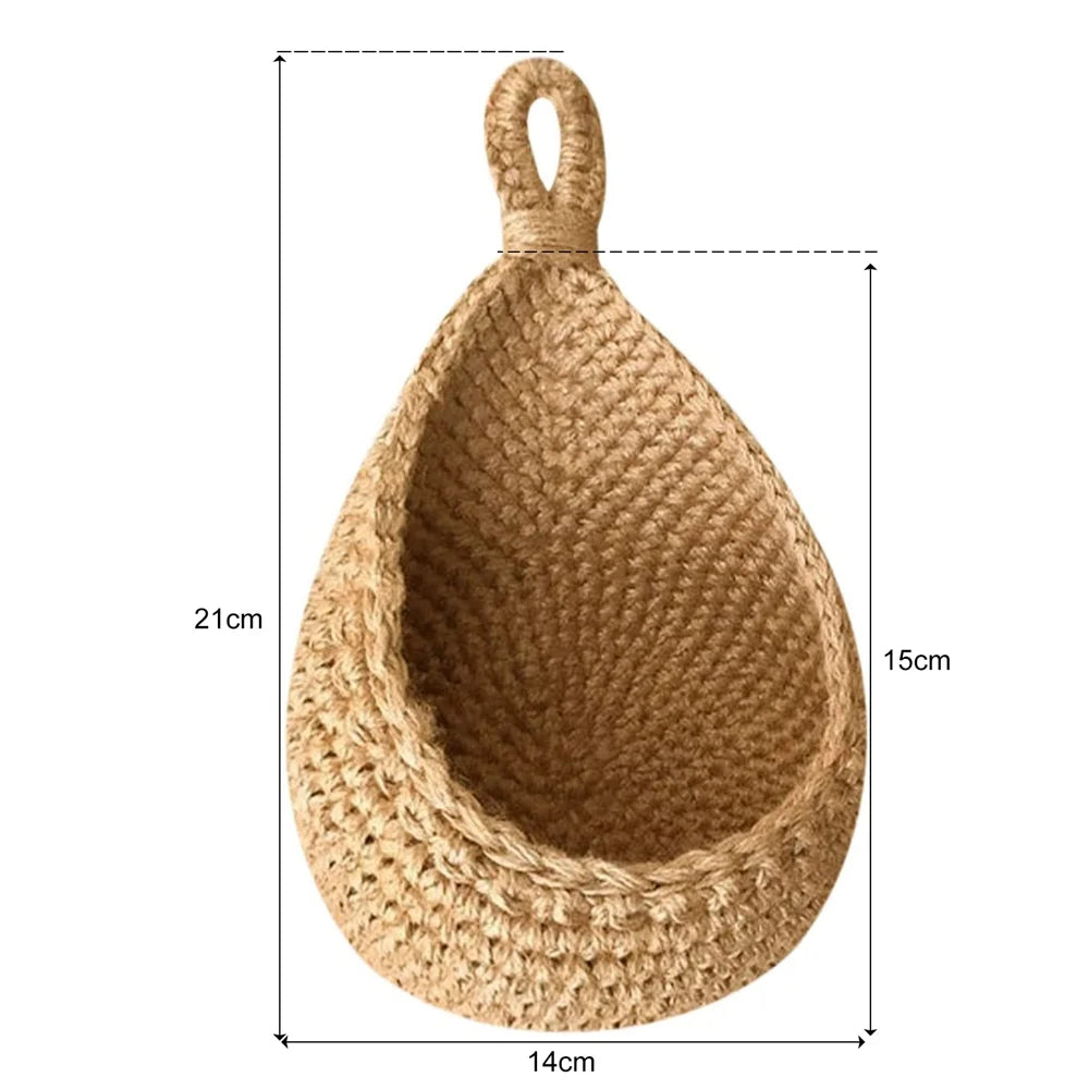 Jute Onion Basket Hanging for Pantry | Potato Garlic Storage | Boho Wall Baskets for Kitchen | Garlic Keeper | Bohemian Handwoven Wall Mount Fruit or Veggie Basket Decor