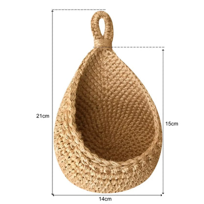 Jute Onion Basket Hanging for Pantry | Potato Garlic Storage | Boho Wall Baskets for Kitchen | Garlic Keeper | Bohemian Handwoven Wall Mount Fruit or Veggie Basket Decor