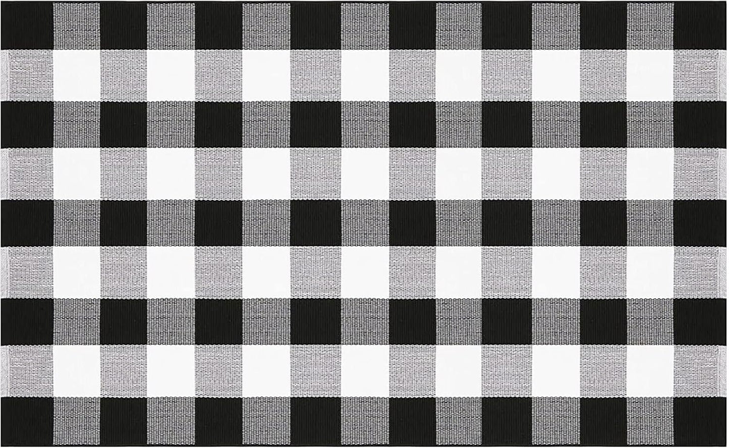 Buffalo Plaid Rug 3X5 Ft Outdoor Large Black and White Checked Rug Cotton Reversible Hand-Woven Indoor Washable Entryway Front Porch Decor Rugs for Layered Welcome Front Door Mats1