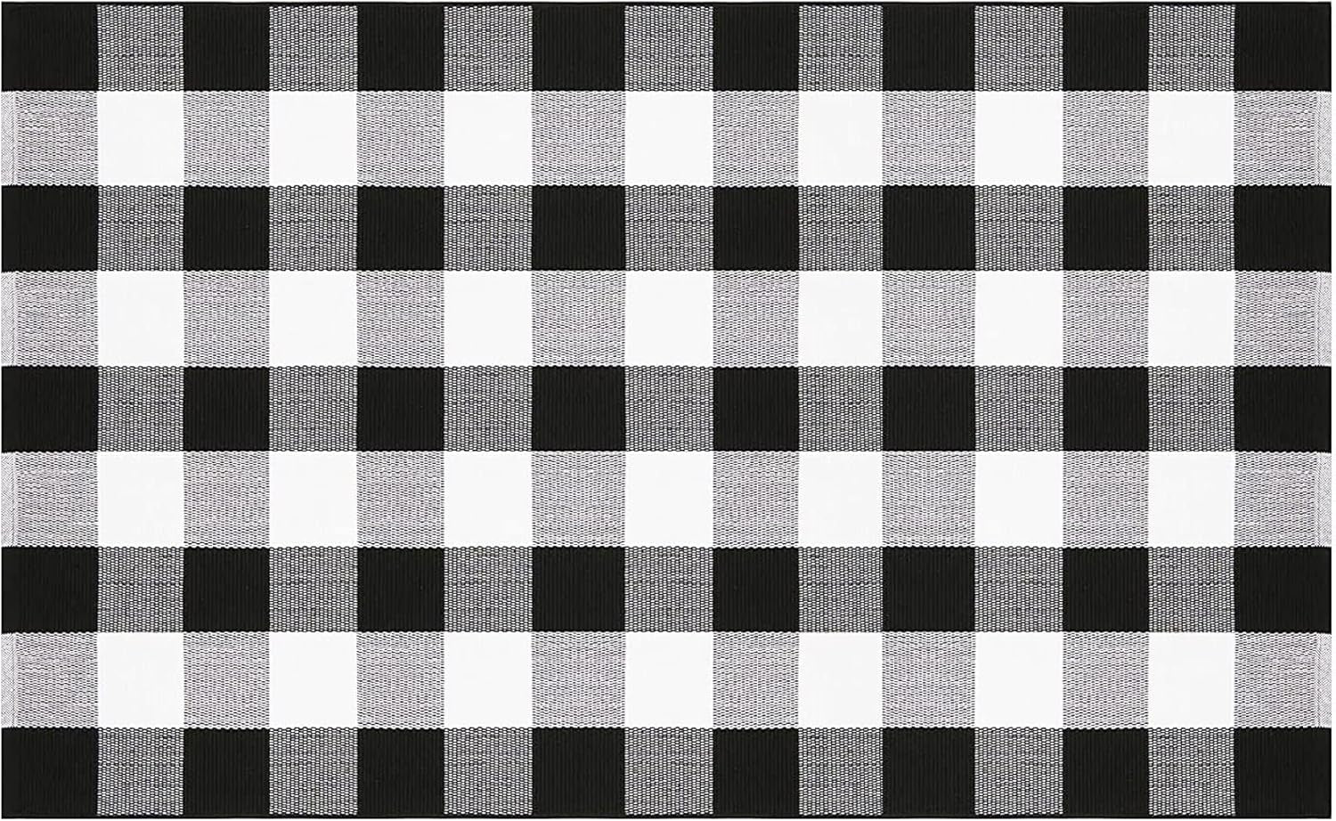 Buffalo Plaid Rug 3X5 Ft Outdoor Large Black and White Checked Rug Cotton Reversible Hand-Woven Indoor Washable Entryway Front Porch Decor Rugs for Layered Welcome Front Door Mats1