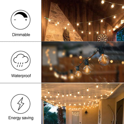 29FT Globe Outdoor String Lights, Shatterproof Patio Lights with 15 Dimmable Plastic Bulbs, Waterproof Hanging Lights String for Porch Backyard Cafe, E12 Socket Base