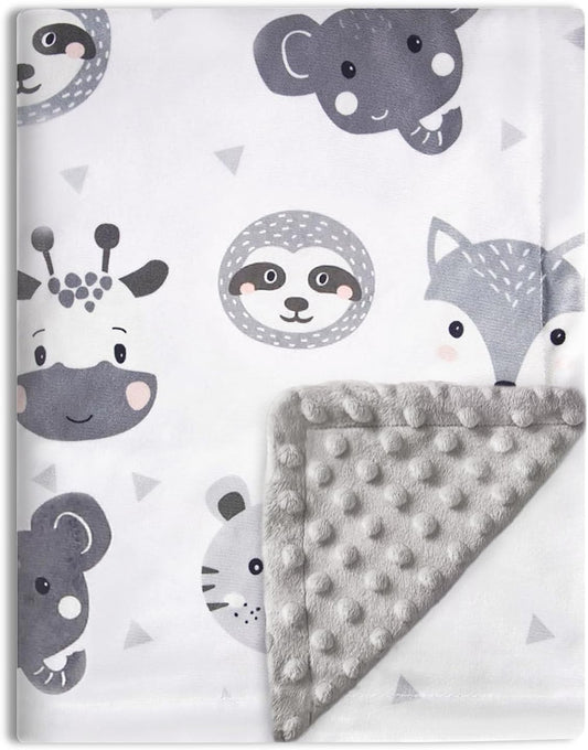 Baby Blanket Super Soft Plush with Double Layer Dotted Backing, Lovely Brown Animals Printed Unisex Design Receiving Blanket, 30X40 Inch