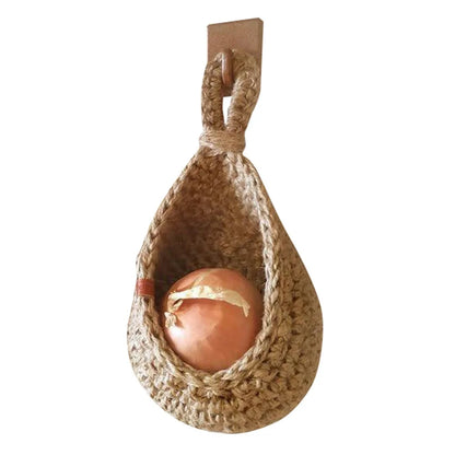 Jute Onion Basket Hanging for Pantry | Potato Garlic Storage | Boho Wall Baskets for Kitchen | Garlic Keeper | Bohemian Handwoven Wall Mount Fruit or Veggie Basket Decor