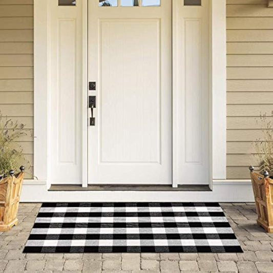 Buffalo Plaid Rug 3X5 Ft Outdoor Large Black and White Checked Rug Cotton Reversible Hand-Woven Indoor Washable Entryway Front Porch Decor Rugs for Layered Welcome Front Door Mats1