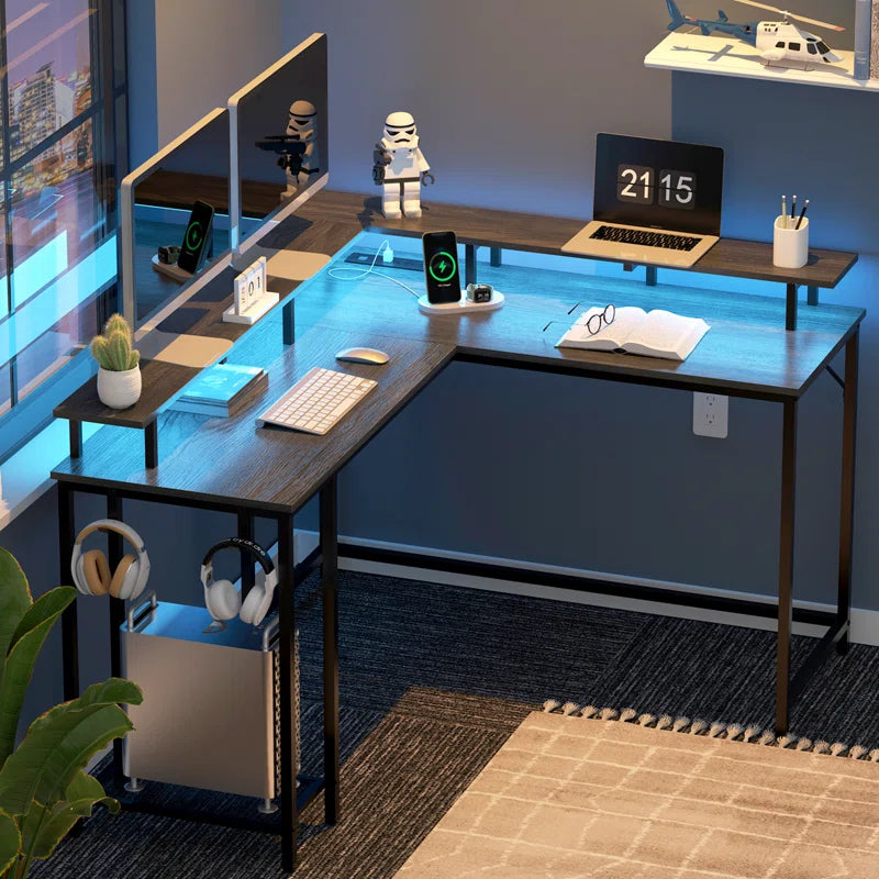 Kamai 54" Desk, L Shaped Desk, Computer Desk, L Desk, Corner Desk, Desks with LED Light, Writing Desk, Gaming Desk, Desk for Gaming