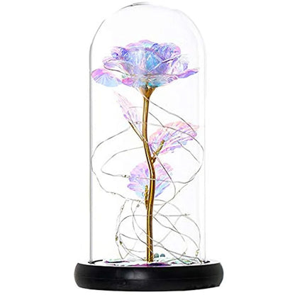 RELAX 8.66" Artificial Multicolor LED Rose Flower in Glass Dome