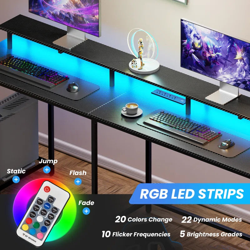 Kamai 54" Desk, L Shaped Desk, Computer Desk, L Desk, Corner Desk, Desks with LED Light, Writing Desk, Gaming Desk, Desk for Gaming