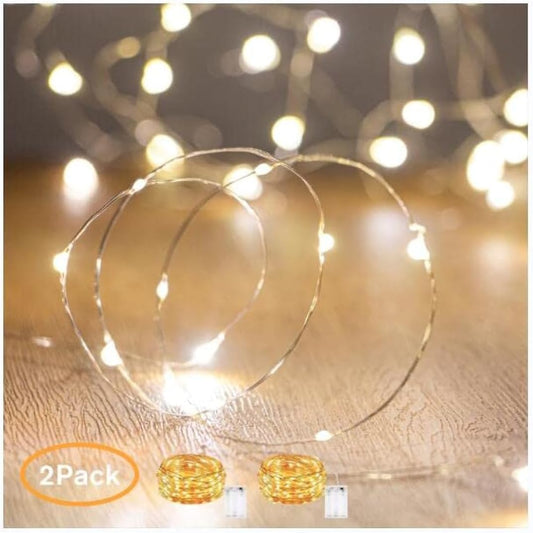 Waterproof LED Fairy String Lights Starry,Battery Operated String Lights No Timer for Indoor&Outdoor Decoration Wedding Christmas Holiday. (Warm White, 10Ft/2Pc)