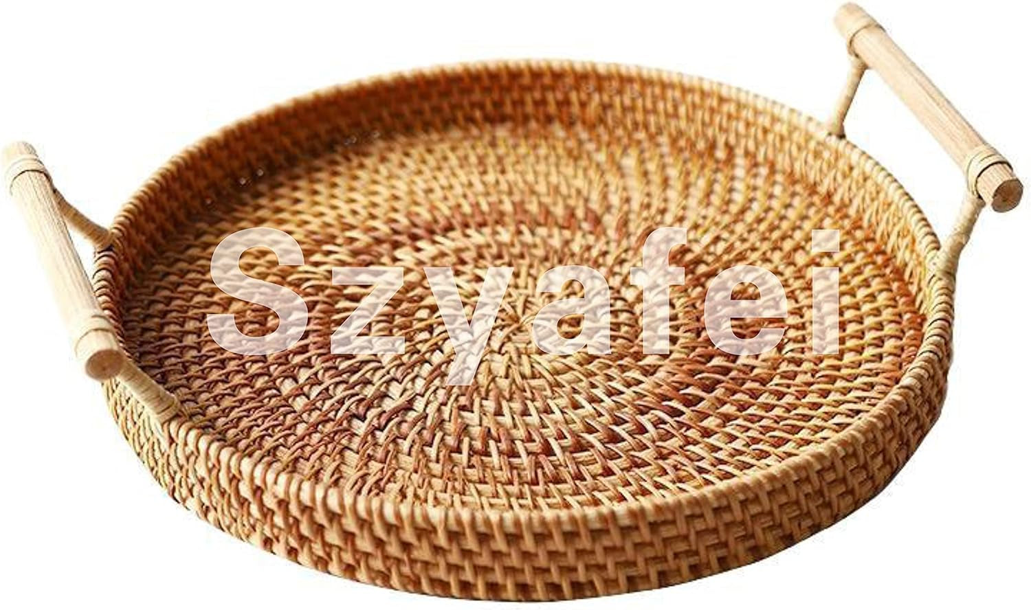 Hand-Made round Rattan Tray with Handle, Food Basket, Basket, Perfect for Displaying Bread, Coffee Breakfast or Fruit 11X11Xo.39In