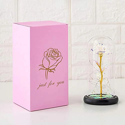 RELAX 8.66" Artificial Multicolor LED Rose Flower in Glass Dome