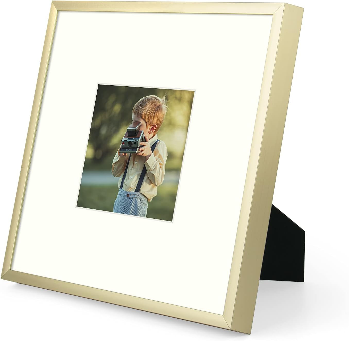 , 8X8 Gold Aluminum Picture Frame - Set of 1 - Ideal for Displaying 4X4 Photos with Mat or 8X8 without Mat - Real Glass Front - Simple Gallery Wall Frames for Art Prints and Posters